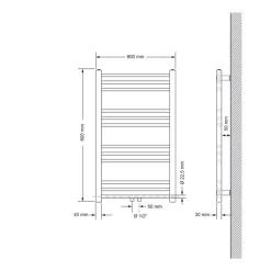 Badheizkörper Sahara 600x800 mm Weiß gerade mit Mittelanschluss-ECD Germany