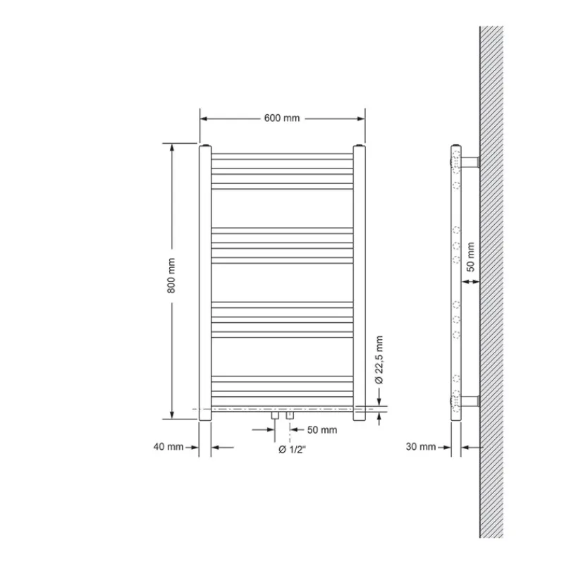 Badheizkörper Sahara 600x800 mm Weiß gerade mit Mittelanschluss-ECD Germany