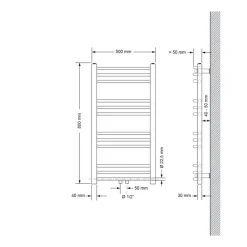 Badheizkörper Sahara 500x800 mm Chrome gebogen mit Mittelanschluss-ECD Germany New