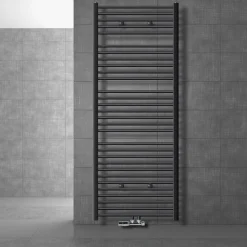Badheizkörper Sahara 750x1800 mm Anthrazit gerade mit Mittelanschluss und Wand Anschlussgarnitur-ECD Germany Hot