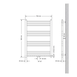 Badheizkörper Sahara 750x800 mm Schwarz matt gerade mit Mittelanschluss LuxeBath-ECD Germany Clearance