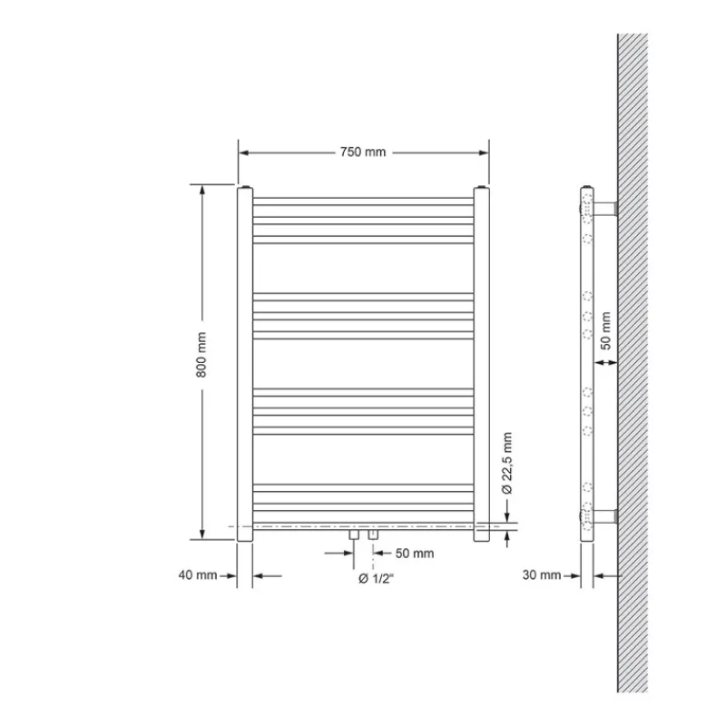 Badheizkörper Sahara 750x800 mm Schwarz matt gerade mit Mittelanschluss LuxeBath-ECD Germany Clearance