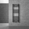 Badheizkörper Sahara 400x1200 mm Schwarz matt gebogen mit Mittelanschluss LuxeBath-ECD Germany Discount