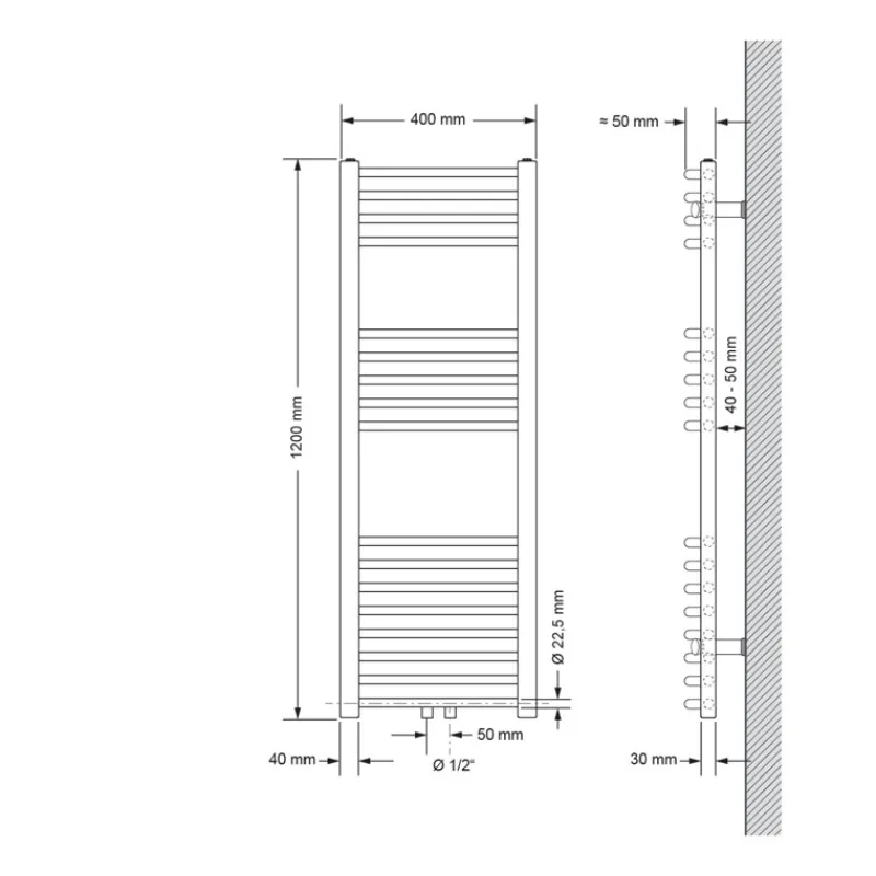 Badheizkörper Sahara 400x1200 mm Schwarz matt gebogen mit Mittelanschluss LuxeBath-ECD Germany Discount