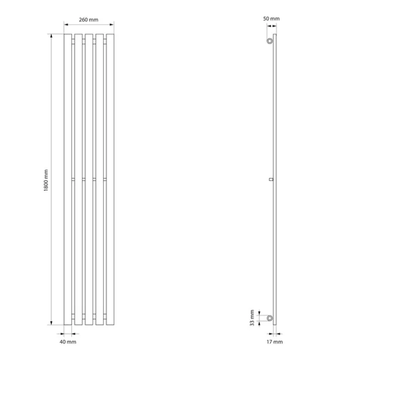 Badheizkörper Stella 260x1800 mm Weiß mit Wand Anschlussgarnitur-ECD Germany Discount