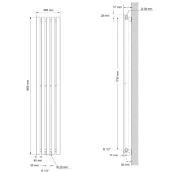Badheizkörper Stella 260x1800 mm Weiß-ECD Germany Clearance