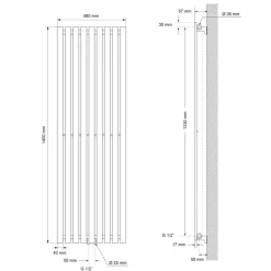 Badheizkörper Stella 480x1400 mm Anthrazit-ECD Germany New