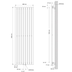 Badheizkörper Stella 480x1600 mm Anthrazit-ECD Germany