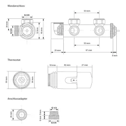 Badheizkörper Stella 370x1800 mm Anthrazit mit Wand Anschlussgarnitur-ECD Germany Outlet