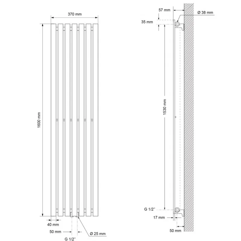 Badheizkörper Stella 370x1600 mm Anthrazit LuxeBath-ECD Germany Best