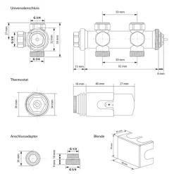 Badheizkörper 480x1600 mm Anthrazit mit Universale Anschlussgarnitur-ECD Germany Sale