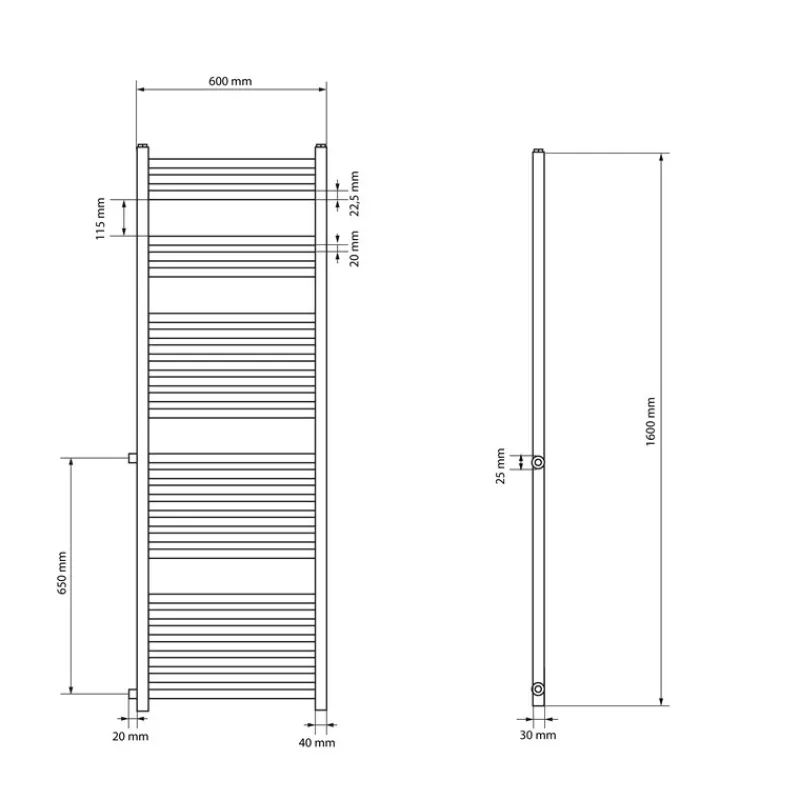 Badheizkörper 600x1600 mm Weiß gerade mit Seitenanschluss LuxeBath-ECD Germany Discount