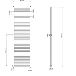 Badheizkörper 600x1800 mm Weiß gerade mit Seitenanschluss LuxeBath-ECD Germany Discount