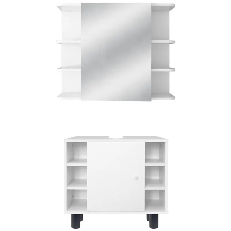 Badmöbel Set 2-Teilig modernen Stil Weiß aus Holz ML-Design-ECD Germany