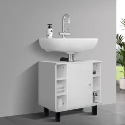 Badmöbel Set 2-Teilig modernen Stil Weiß aus Holz ML-Design-ECD Germany