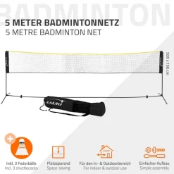 Badminton Netz inkl. 3 Federbällen 500x103x155 cm Schwarz aus Polyethylen-ECD Germany Discount