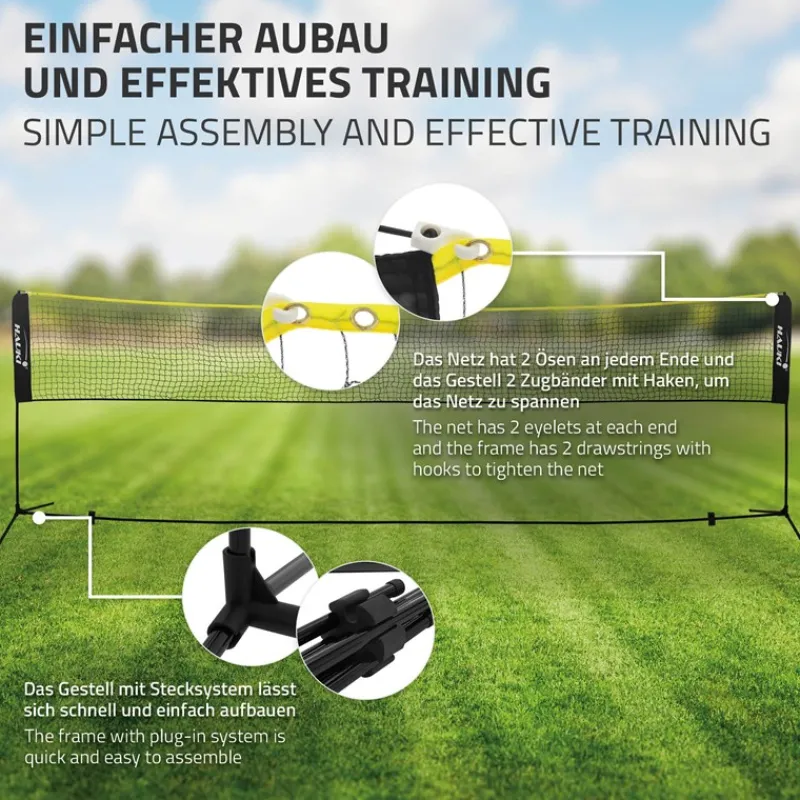 Badminton Netz inkl. 3 Federbällen 500x103x155 cm Schwarz aus Polyethylen-ECD Germany Discount