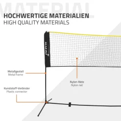 Badminton Netz inkl. 3 Federbällen 500x103x155 cm Schwarz aus Polyethylen-ECD Germany Discount