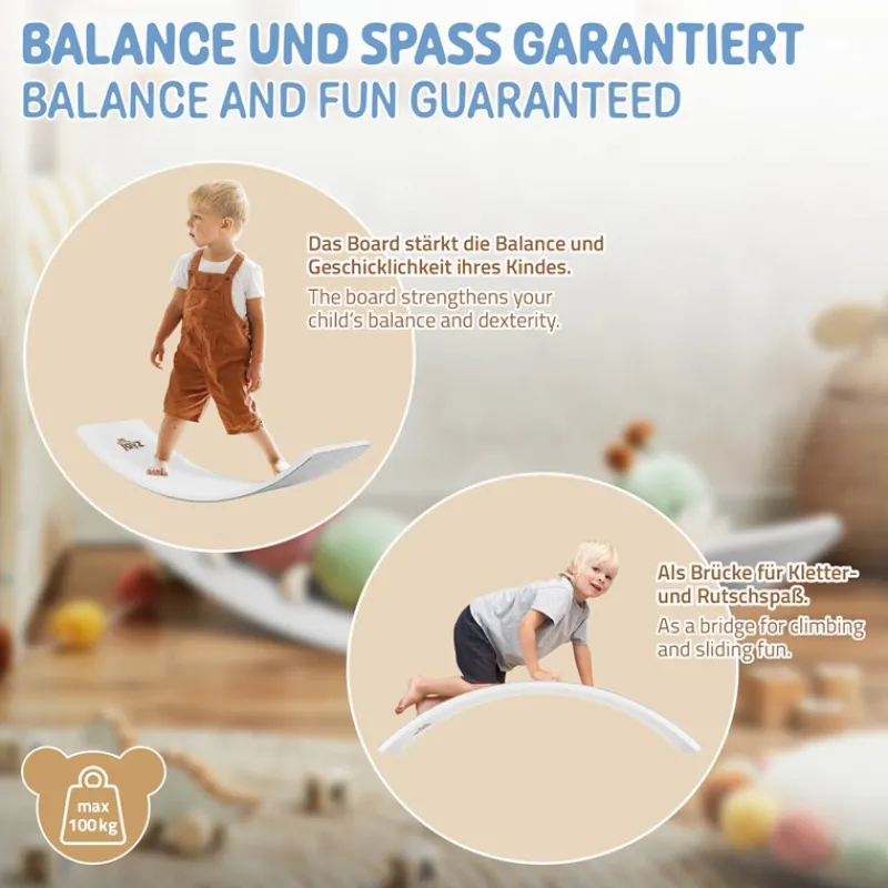 Balance Board für Kinder 83x30 cm Grau/Weiß aus Lindensperrholz bis 100kg Joyz-ECD Germany Outlet