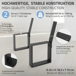 Bankgestell Bankkufen 2er Set O-Design 40 x 78,5 cm Schwarz aus Stahl ML-Design-ECD Germany Hot