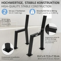 Bankgestell Bankkufen 2er Set H-Design 47 x 77,5 cm schwarz aus Stahl ML-Design-ECD Germany Hot
