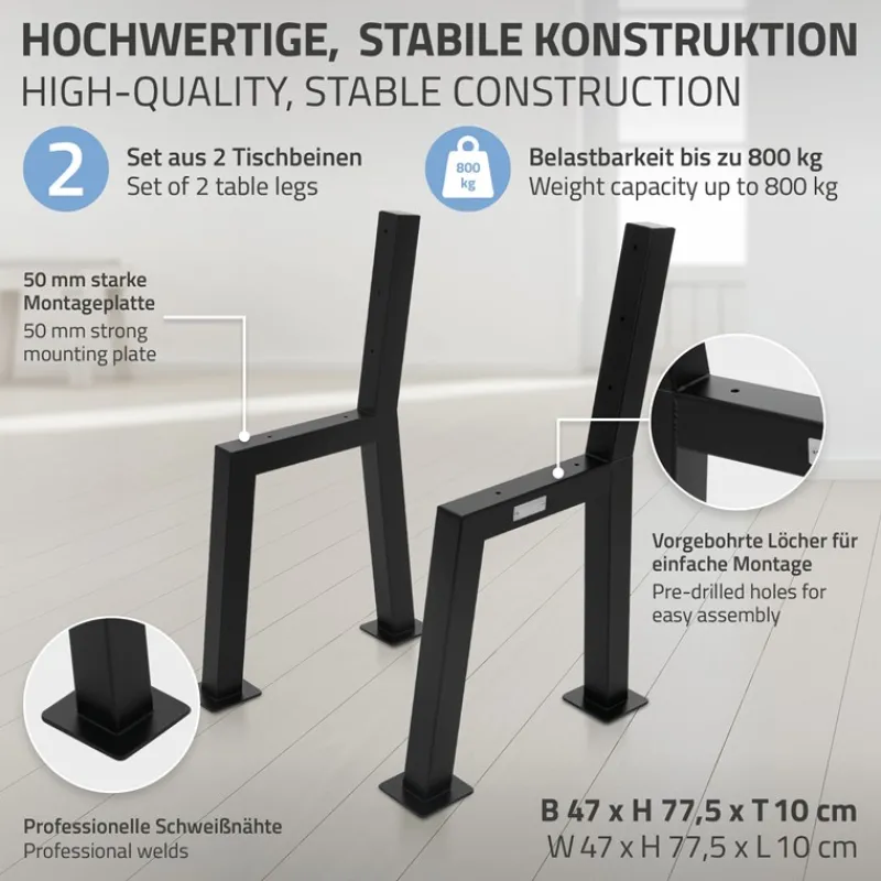 Bankgestell Bankkufen 2er Set H-Design 47 x 77,5 cm schwarz aus Stahl ML-Design-ECD Germany Hot