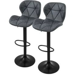 Barhocker 2er Set Anthrazit Kunstlederbezug mit Rückenlehne und Fußstütze höhenverstellbar 59-79cm ML-Design-ECD Germany Sale
