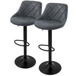Barhocker 2er Set Anthrazit Kunstlederbezug mit Rückenlehne und Fußstütze höhenverstellbar 62-82 cm ML-Design-ECD Germany Online
