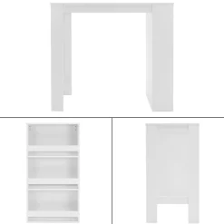 Bartisch mit 3-stufigem Regal 117x106x57 cm Weiß aus Holz ML-Design-ECD Germany Online