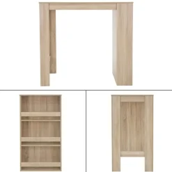 Bartisch mit 3-stufigem Regal 117x106x57 cm Sonoma-Eiche aus Holz ML-Design-ECD Germany