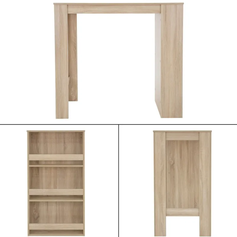 Bartisch mit 3-stufigem Regal 117x106x57 cm Sonoma-Eiche aus Holz ML-Design-ECD Germany