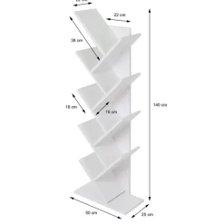 Bücherregal 50x25x140 cm Weiß inkl. 8 Ebenen in Bauform ML-Design-ECD Germany