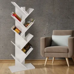 Bücherregal 50x25x140 cm Weiß inkl. 8 Ebenen in Bauform ML-Design-ECD Germany