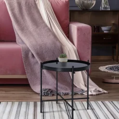 Beistelltisch Ø 43x45 cm Schwarz aus Metall und Glas WOMO-Design-ECD Germany Online