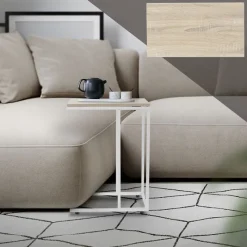 Beistelltisch C-Form 45x25x64 cm Weiß/Eiche aus Holz mit Metallgestell ML-Design-ECD Germany