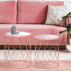 Beistelltisch 2er Set Ø 40x45 / 45x55 cm Kupfer aus Metall und Spiegelglas WOMO-Design-ECD Germany New