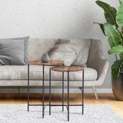 Beistelltisch 2er Set Ø 40x55 / 35x50 cm Natur aus Mangoholz und Eisen WOMO-Design-ECD Germany Discount