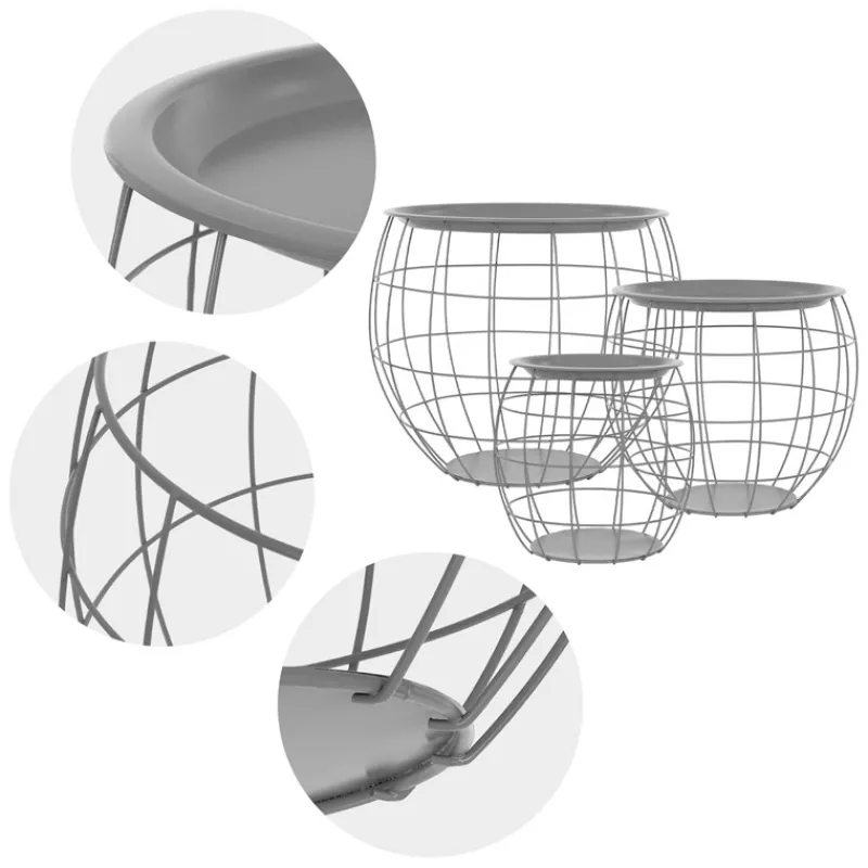 Beistelltisch 3er Set Grau aus Metall ML-Design-ECD Germany
