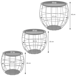 Beistelltisch 3er Set Grau aus Metall ML-Design-ECD Germany