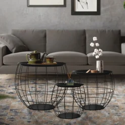 Beistelltisch 3er Set Schwarz aus Metall ML-Design-ECD Germany