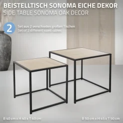 Beistelltisch 2er Set Schwarz/Eichenoptik aus Metall ML-Design-ECD Germany Best