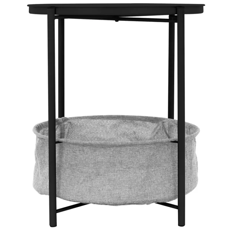Beistelltisch rund Ø 46x51 cm Schwarz aus Metall inkl. Tablett und Stoffkorb ML-Design-ECD Germany