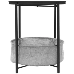 Beistelltisch rund Ø 46x51 cm Anthrazit aus Metall inkl. Tablett und Stoffkorb ML-Design-ECD Germany Best