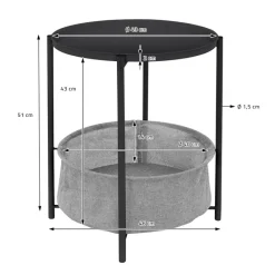 Beistelltisch rund Ø 46x51 cm Anthrazit aus Metall inkl. Tablett und Stoffkorb ML-Design-ECD Germany Best