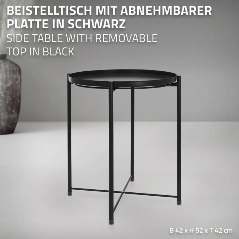 Beistelltisch rund Ø42x52 cm Schwarz aus Metall mit Tablett ML-Design-ECD Germany Online