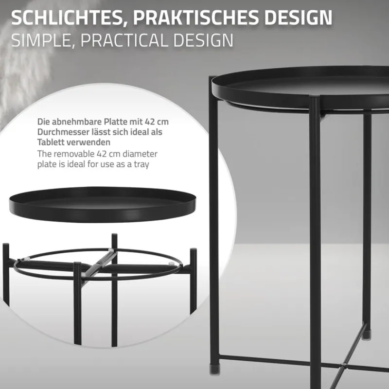 Beistelltisch rund Ø42x52 cm Schwarz aus Metall mit Tablett ML-Design-ECD Germany Online