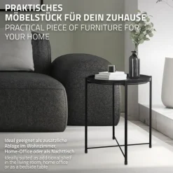 Beistelltisch rund Ø42x52 cm Schwarz aus Metall mit Tablett ML-Design-ECD Germany Online