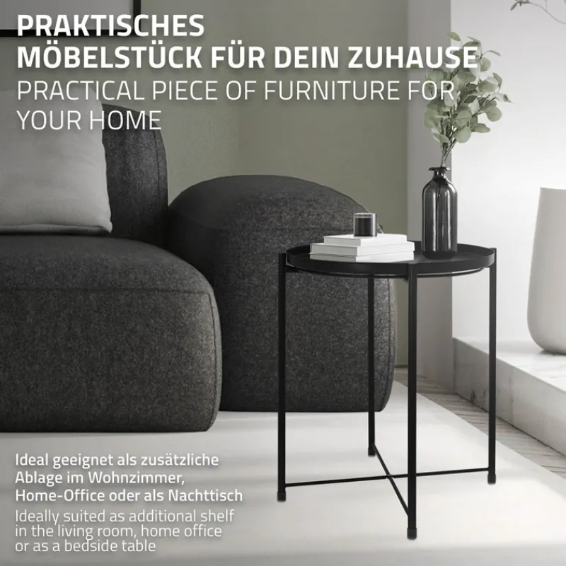 Beistelltisch rund Ø42x52 cm Schwarz aus Metall mit Tablett ML-Design-ECD Germany Online