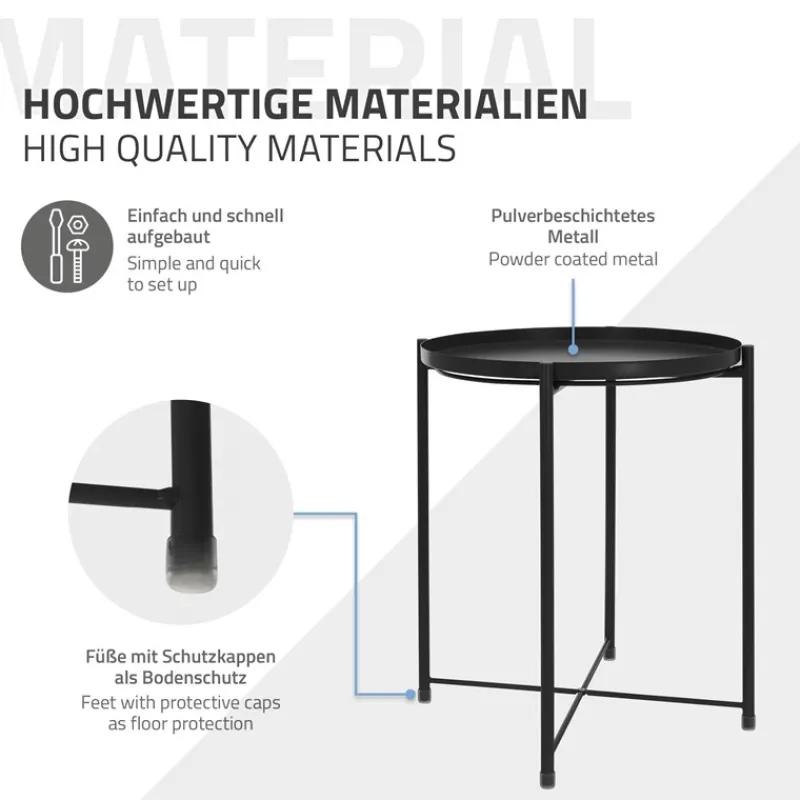 Beistelltisch rund Ø42x52 cm Schwarz aus Metall mit Tablett ML-Design-ECD Germany Online