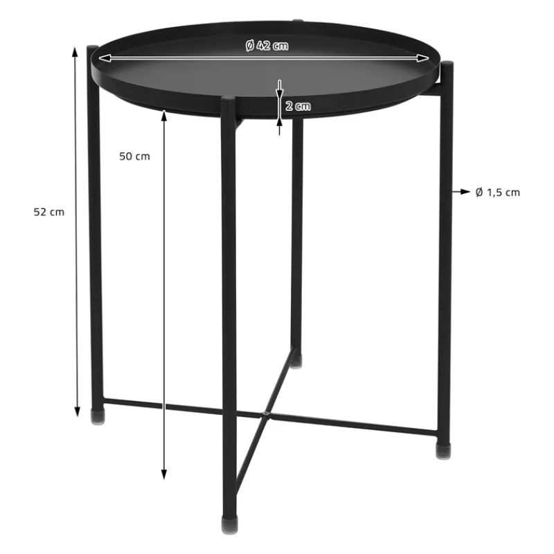 Beistelltisch rund Ø42x52 cm Schwarz aus Metall mit Tablett ML-Design-ECD Germany Online